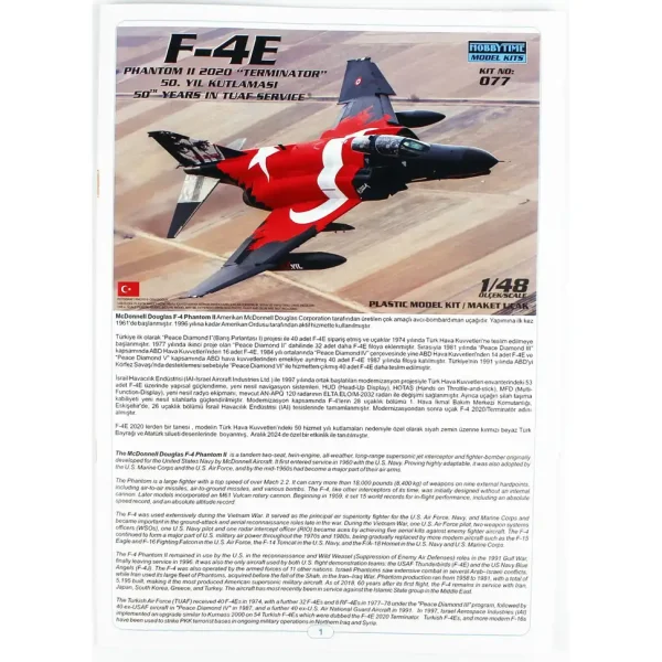 HT077 1/48 Ölçek F-4E Phantom II Terminatör, 50.Yıl Kutlaması Maketi - Görsel 4