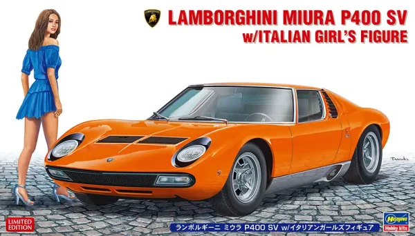 Hasegawa 20423, 1/24 Lamborghini Miura P400 SV ve İtalyan Kız Figürü Plastik Maketi