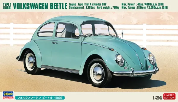 Hasegawa 20732, 1/24 Volkswagen Beetle Type 1 -1966 (Cal Look) ve Sarışın Kız Figürü Plastik Maketi