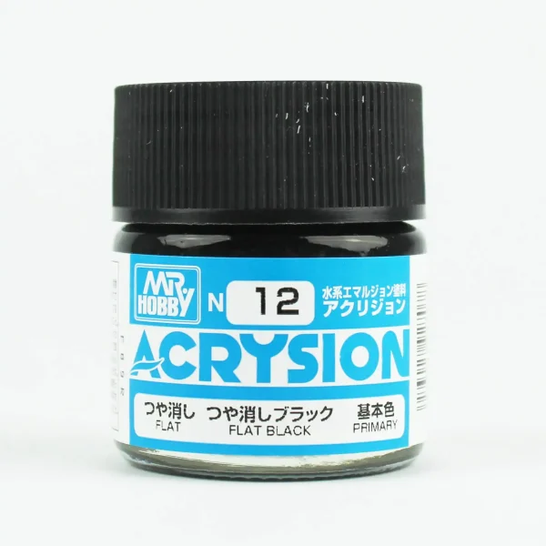 Mr.Hobby N-012, 10 ml. Flat Black Acrysion Maket Boyası