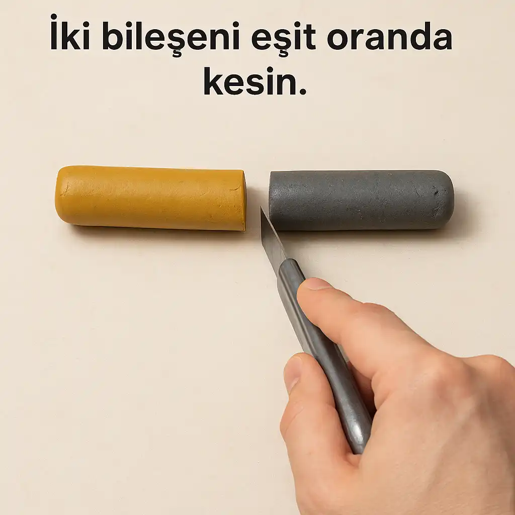 Milliput sarı ve gri bileşenleri