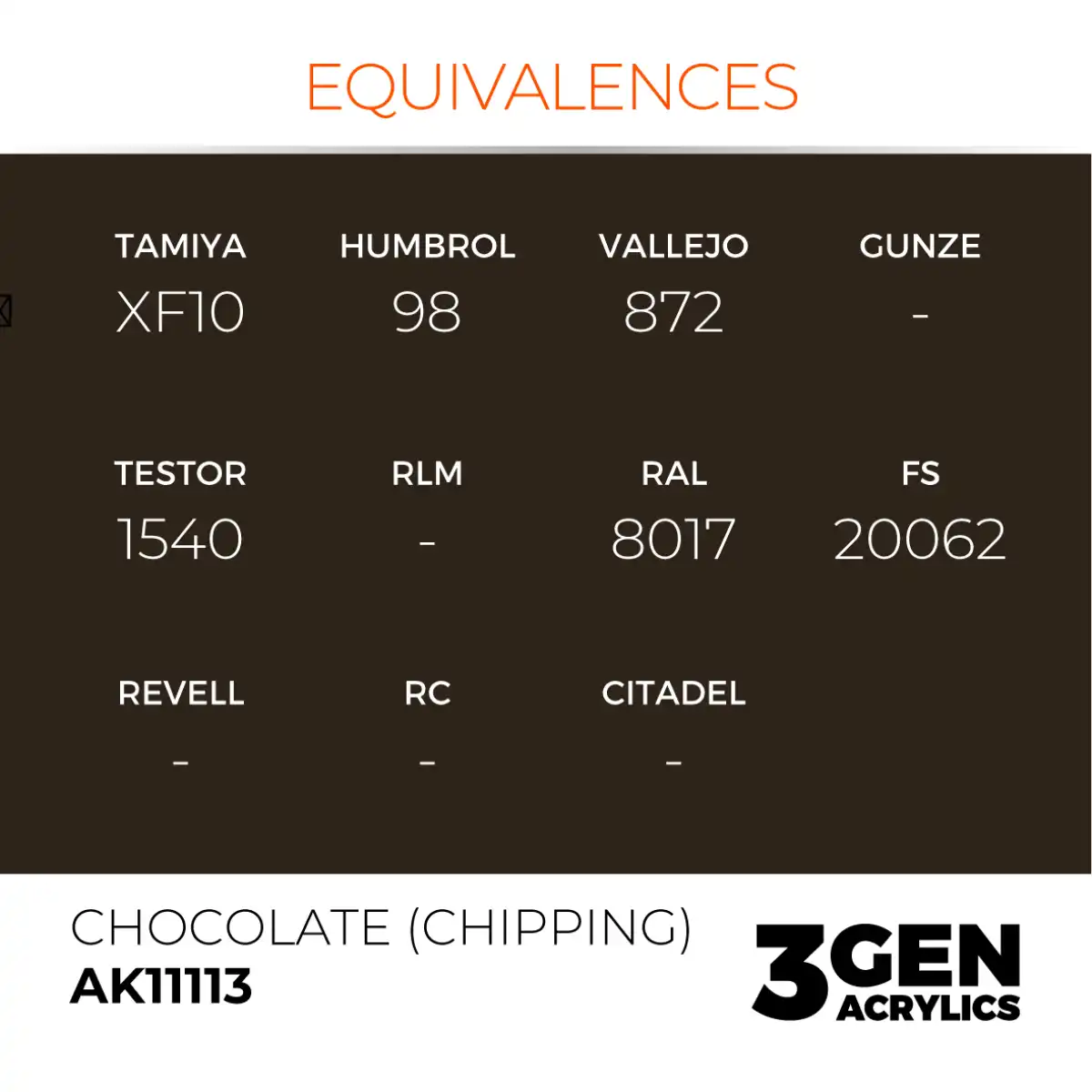 AK Interactive 11113, 17 ml. 3GEN Chocolate (Chipping) maket boyası - Görsel 3