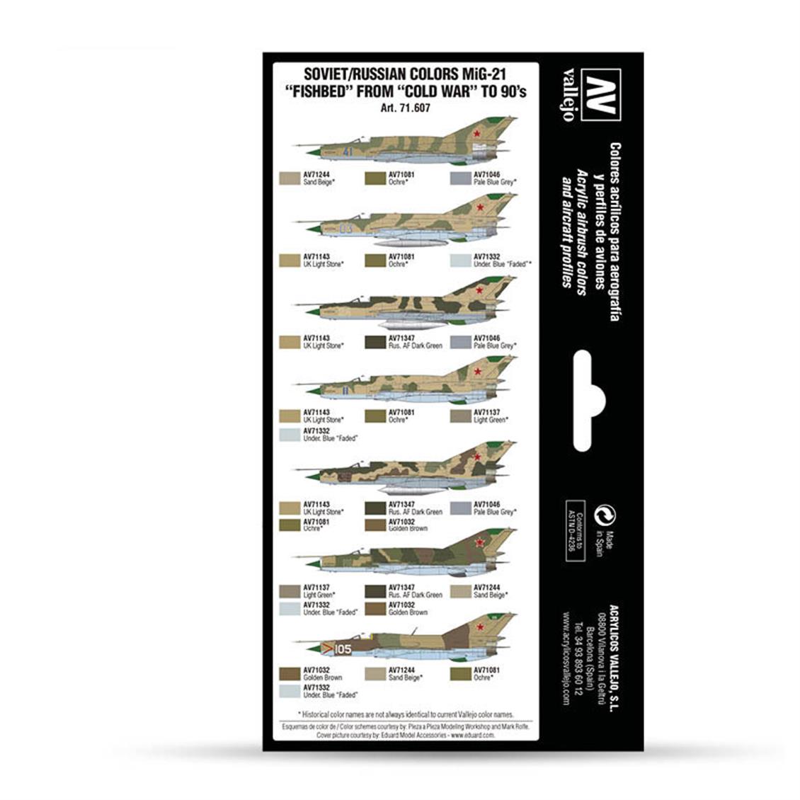 1950’lerden 1990’lara kadar Sovyet/Rus renkleri MiG-21 Fishbed Model Air Boya Seti