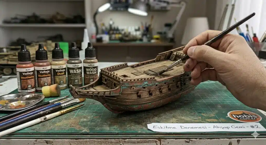 Ahşap gemi maketlerinde eskitme yapımı